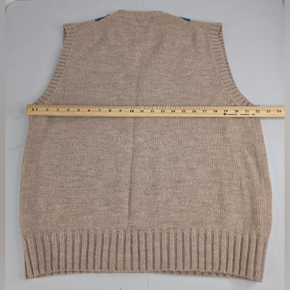 Boundry Waters Argyle Knit V-Neck Sweater Vest Beige Blue Size XL CD-3267 - Picture 5 of 6